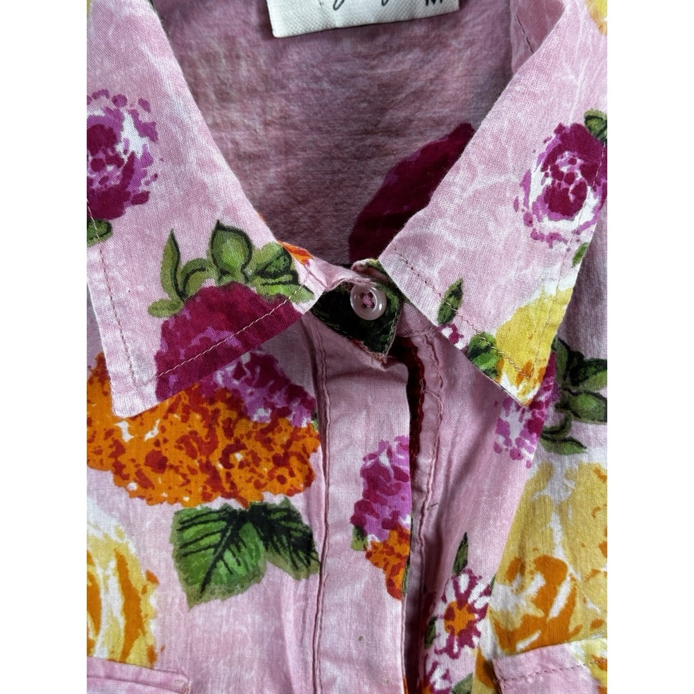 Vintage Goa Floral Button Up Shirt Medium Pink Boho Cottagecore Cotton Top - Picture 15 of 16